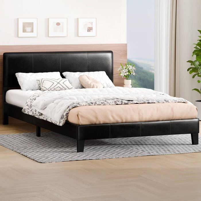 Alfordson Bed Frame Queen Size Leather Black
