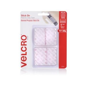 VELCRO Brand 25 x 50mm Stick On Hook and Loop Tape - 6 Pack