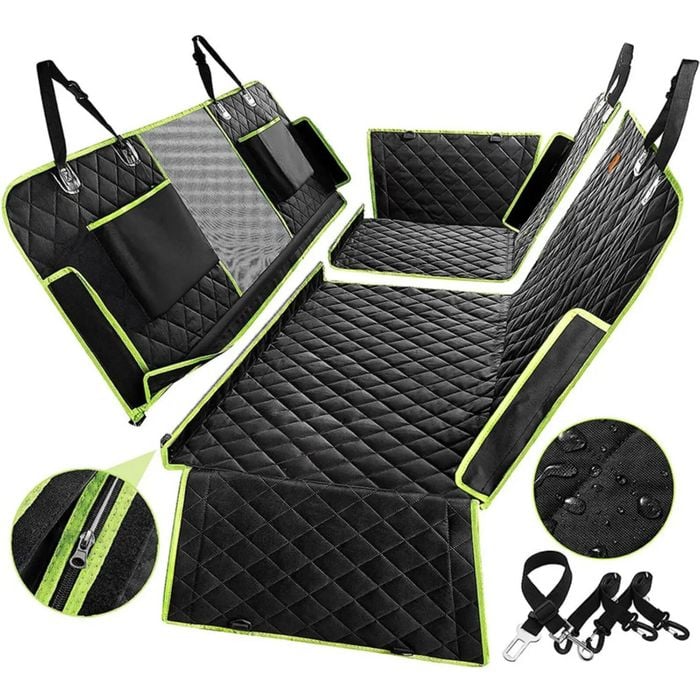 NNEOBA 6-in-1 Waterproof Dog Car Seat Cover for Back Seat Hammock Style Green