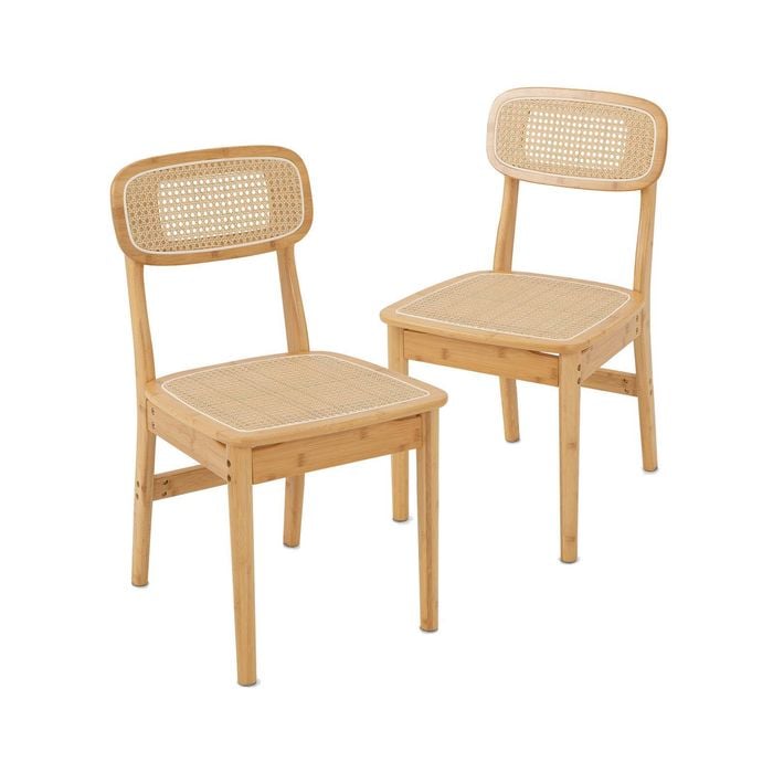 Costway 2x Rattan Dining Chairs Bamboo Kitchen Table Seats