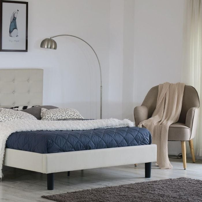 Istyle Alexis Button Queen Bed Frame Fabric Beige
