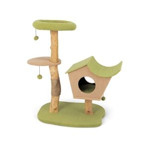 Costway 110cm 3-tier Cat Tower Tree Wood Scratching Post Condo House Furniture Green