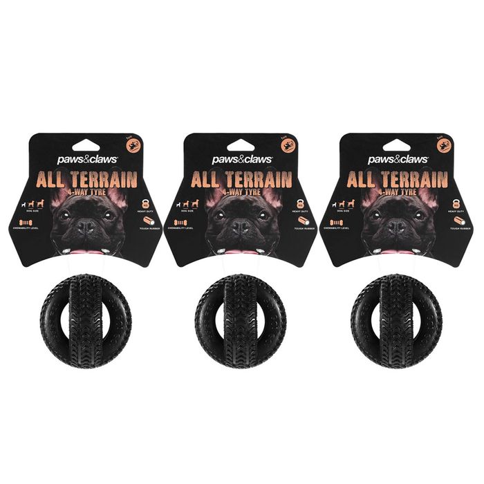 3PK Paws & Claws 4-Way 9.5cm TPR Tyre - Black