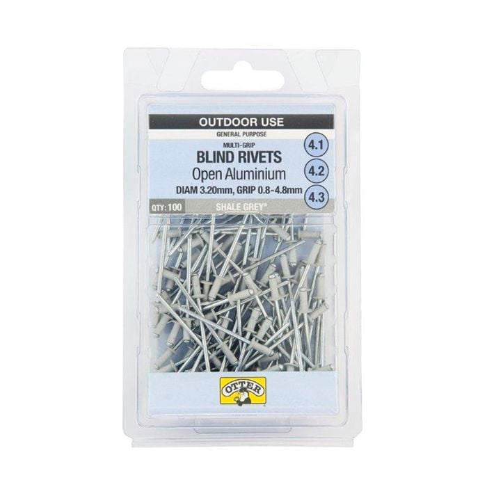 Otter Shale Grey® 3.2 x 0.8-4.8mm Multi-Grip Open Aluminium Blind Rivets - 100 Pack