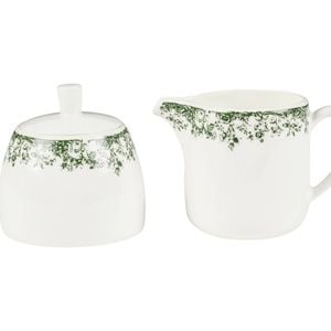2pc Casa Domani Sugar And Creamer Set Antique Green Porcelain Gift Boxed