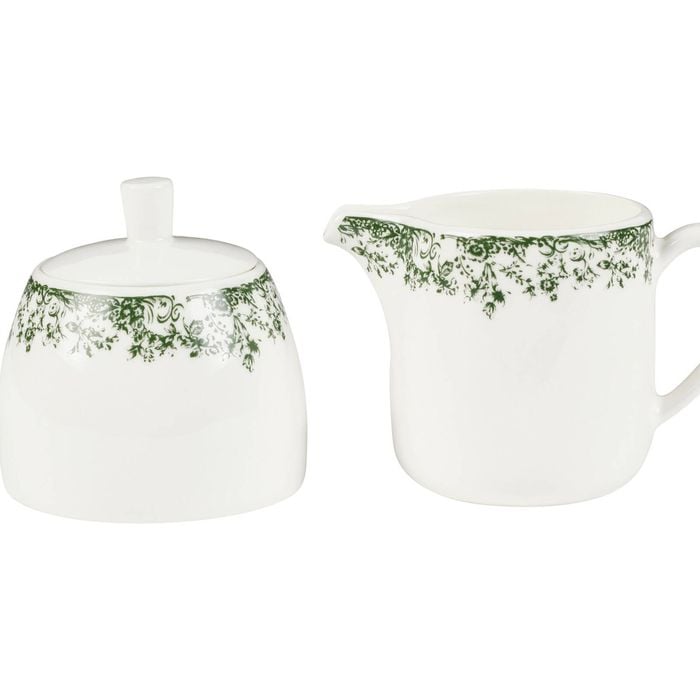 2pc Casa Domani Sugar And Creamer Set Antique Green Porcelain Gift Boxed