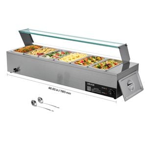 VEVOR Commercial Food Warmer Silver 1500W Stainless Steel with Glass Cover for Catering