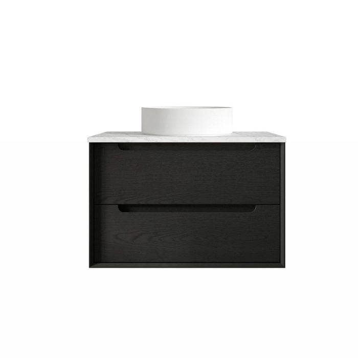 Attica Baia 750mm Black Oak Vanity With Carrara Stone Top 
