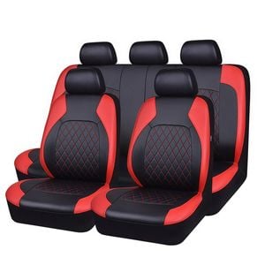 Catzon 9Pcs Car Seat Cover PU Leather Universal Full Set Protector-Red