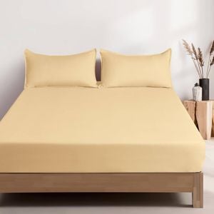 CleverPolly Vintage Washed Microfibre Fitted Sheet Set with Matching Pillowcases (Butter, King Single)