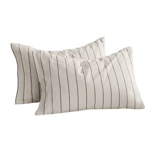Dreamaker Rumi Washed Cotton Standard Pillowcase Twin Pack White With Graphite Stripe