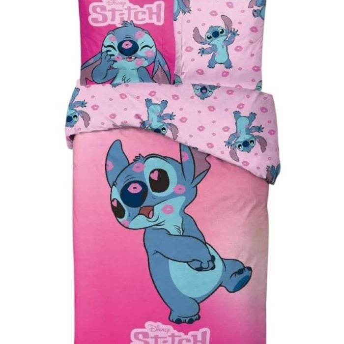 Disney Lilo & Stitch Rose Kiss Cotton Quilt Cover Set - Single Bed Size
