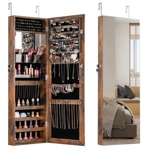Costway 110cm Jewelry Cabinet Armoire Wall/door Mounted Mirror Brown