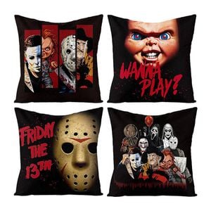 Catzon 4 Pcs Horror Movie Pillow Covers Linen for Halloween Party Decor