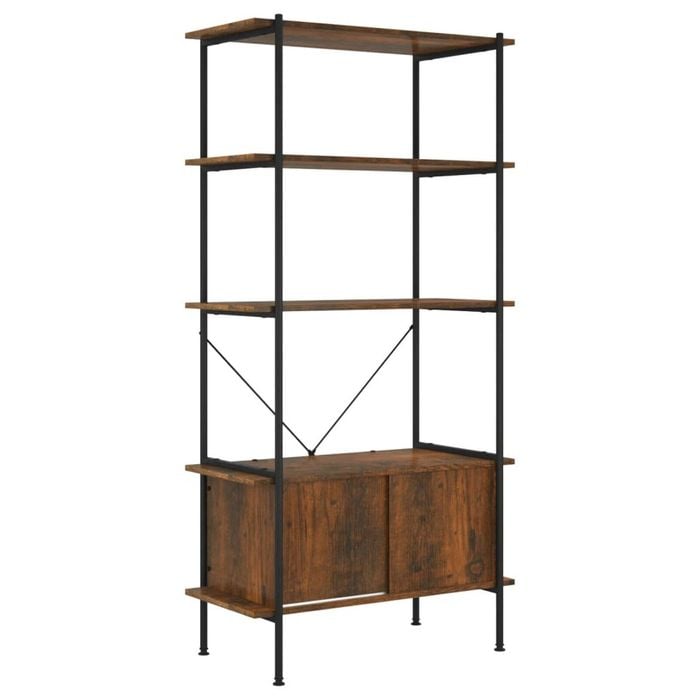 vidaXL 5-Tier Shelving Unit with Cabinet Steel and Engineered Wood Bookcase