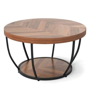 Costway 2-tier Round Coffee Table Metal Frame Side Table