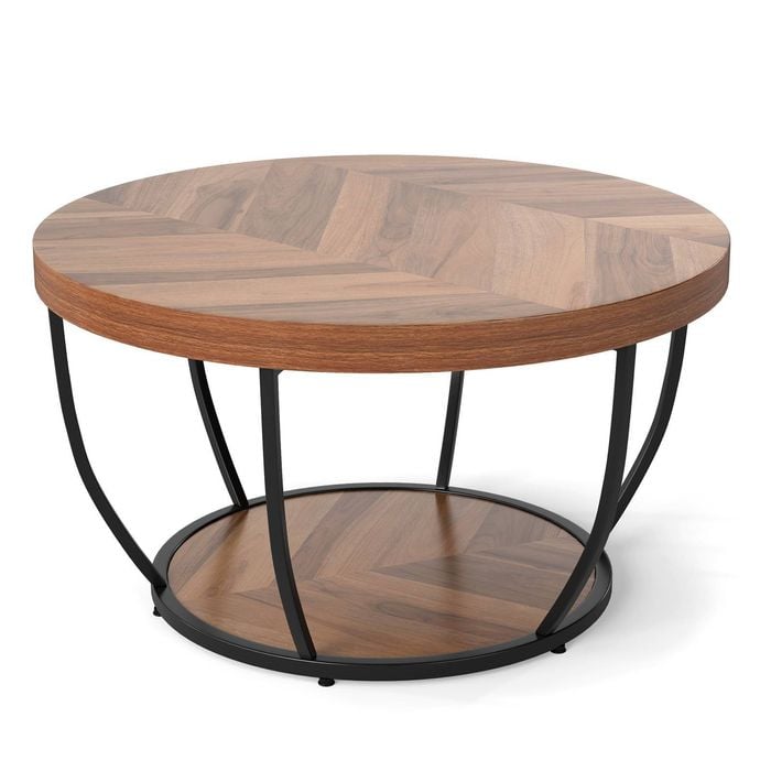 Costway 2-tier Round Coffee Table Metal Frame Side Table