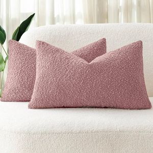 Gioia Casa Twin-pack Bouclé Cushion Covers - Soft Textured Polyester With Hidden Zipper (pink, 30cm X 50cm)
