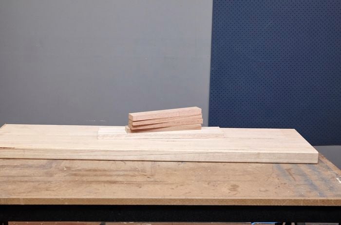 The various cuts of timber used in the making of a show storage rack
