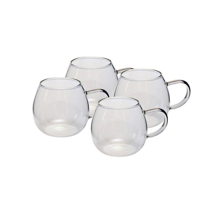4pc Coffee Culture Deca 380ml Glass Single Wall Hot/Cold Drink Mug Set Clear