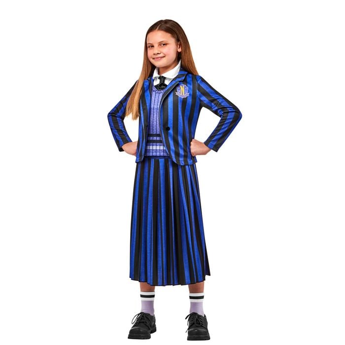 Wednesday Nevermore Blue Academy Uniform Net Costume Dress Up Party/Halloween M