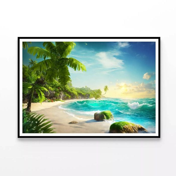 Tropical Island with Palm Trees  Print 100% Australian Made 120x90cm  (Poster)