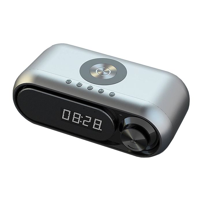 Bluetooth Speaker With 15w Wireless Charger Digital Alarm Clocks (Grey)