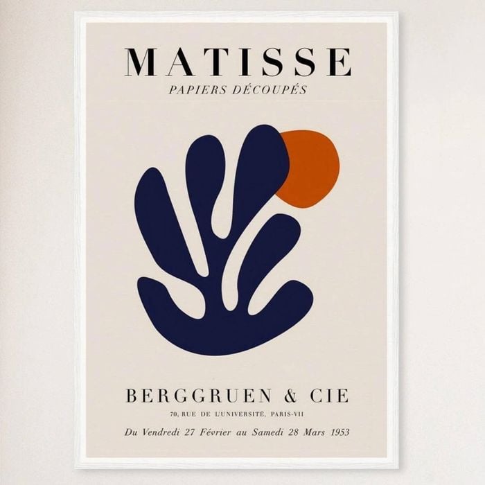 Galrie Elegant Papiers Découpés Matisse Print Navy Blue Coral for Sophisticated Décor, White Frame, A3 30 x 42cm (12 x 16inch)
