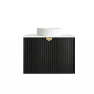 Attica Mellini 750mm Matte Black Vanity With Pure White Stone Top 