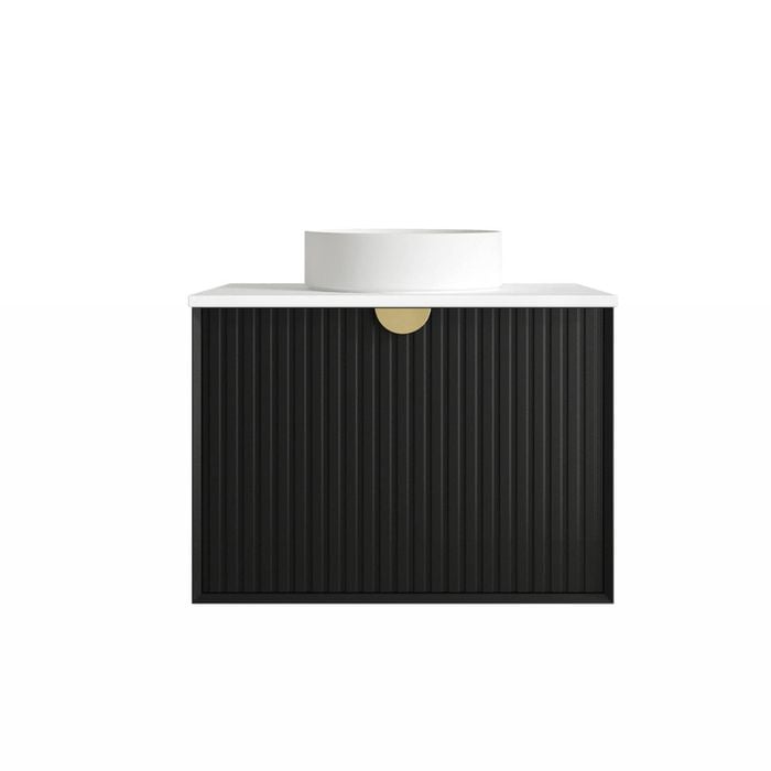 Attica Mellini 750mm Matte Black Vanity With Pure White Stone Top 