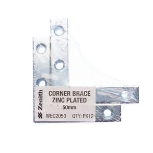 Zenith 50mm Zinc Plated Corner Brace Bracket - 12 Pack