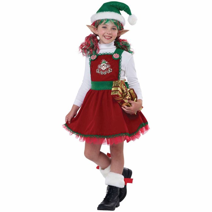 Candy Cane Elf Christmas Santas Helper Buddy Festival Child Girls Costume S