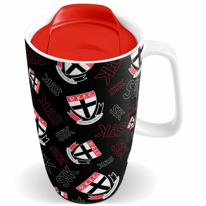 Afl Ceramic Travel Coffee Mug - St Kilda Saints - Drink Cup With Lid