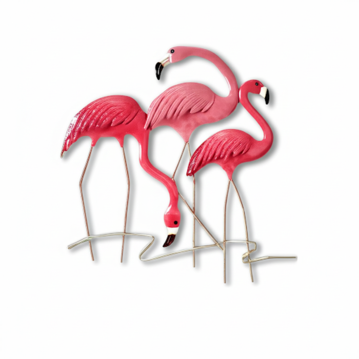 P&P Pink Flamingo Metal Wall Art with Coastal-Inspired Design and Durable Frame Construction
