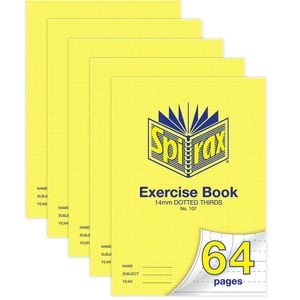 5x Spirax 70gsm 64 Pages A4 14mm Dotted Third No.107 Exercise Book/notebook