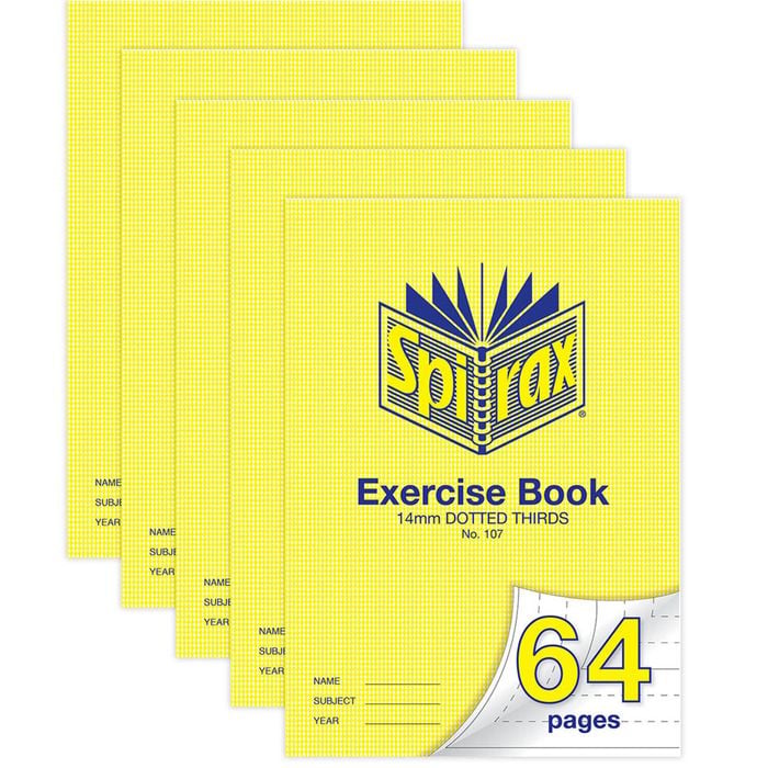 5x Spirax 70gsm 64 Pages A4 14mm Dotted Third No.107 Exercise Book/notebook