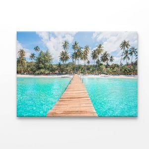Turquoise Water Wooden Pier and Palm Trees  Print 100% Australian Made 90 x 60cm  (Acrylic)
