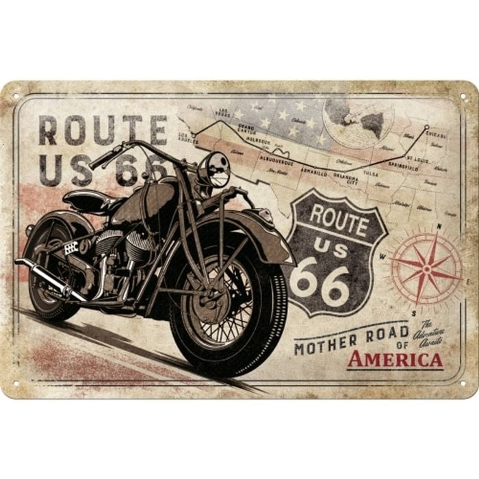 Nostalgic Art 20x30cm Medium Metal Wall Hanging Sign Route 66 Bike Map