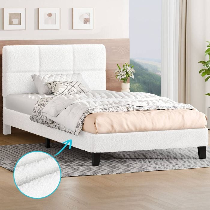 Alfordson Bed Frame King Single Size Boucle White