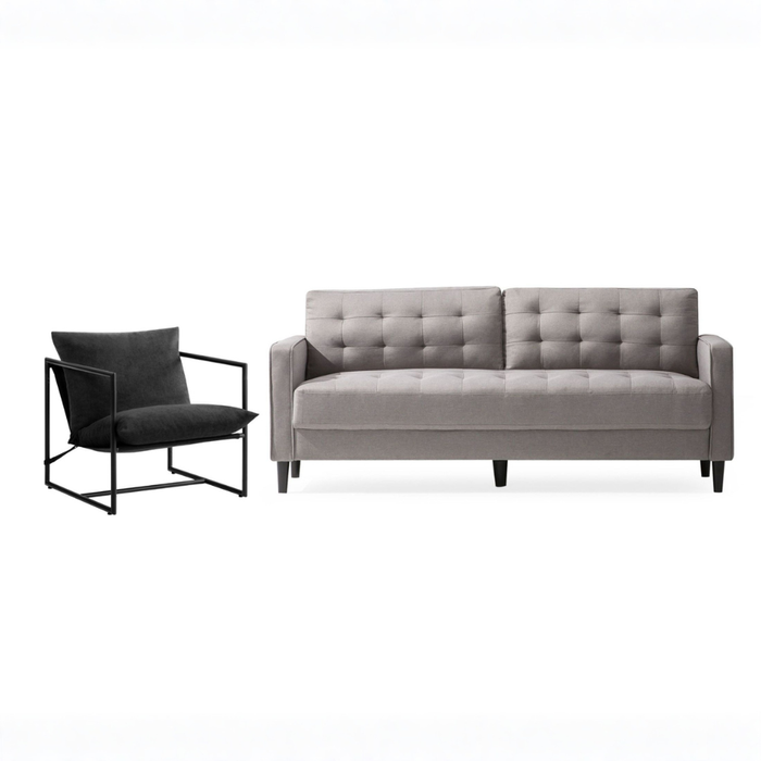 Zinus 3 Seater Mid Century Sofa & Aidan Sling Accent Chair Set