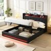 Homfurn King Bed Frame With Storage, Gas Lift Bed King Size Faux Leather With Led & Charging Station, Noise Free, Black