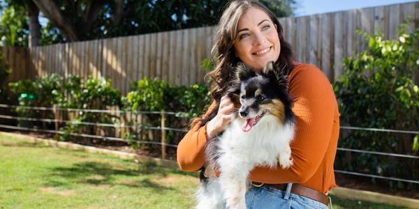 woman with her dog