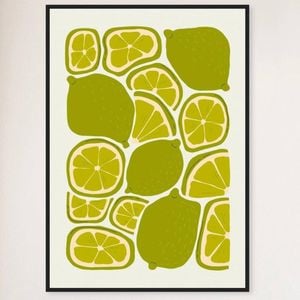 Galrie Vibrant Lime Print from Abstract Fruit Collection for Kitchen Wall Decor, Black Frame, A1 60 x 84cm (23 x 33inch)