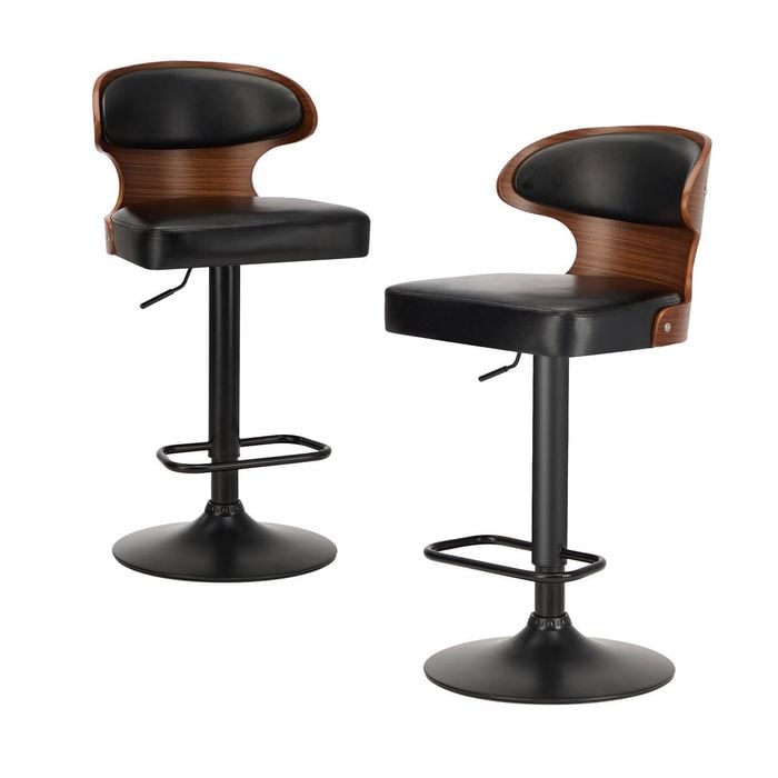 Oikiture 2x Bar Stools Swivel Gas Lift Leather Retro Black MOD