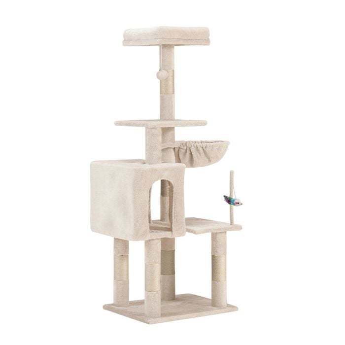 Petzly Cat Tree Tower Scratching Post Scratcher Condo 125cm Beige/dark Grey/grey