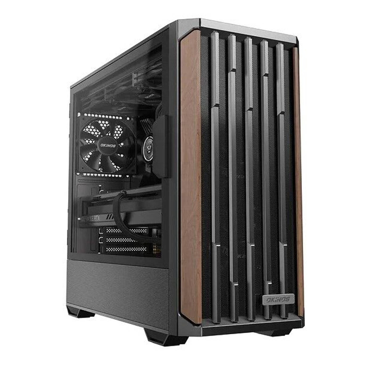 OKINOS Cypress P7 Walnut Wood ATX PC Case Black, 360mm Radiator Support ...