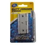 Zenith Butt Hinge  70mm 2pk Fixed Pin Polished Stainless Steel