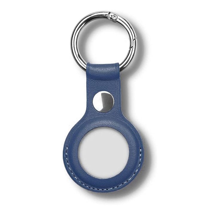 MEZON Blue PU Leather Protective Case Holder for Apple AirTag with Keychain Ring