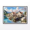 Town, Mountains Oil Painting  Print 100% Australian Made 90x60cm  (Poster)