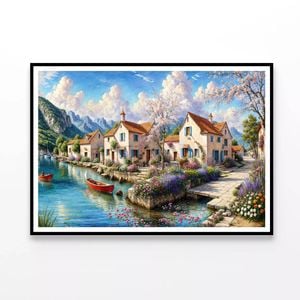 Town, Mountains Oil Painting  Print 100% Australian Made 90x60cm  (Poster)
